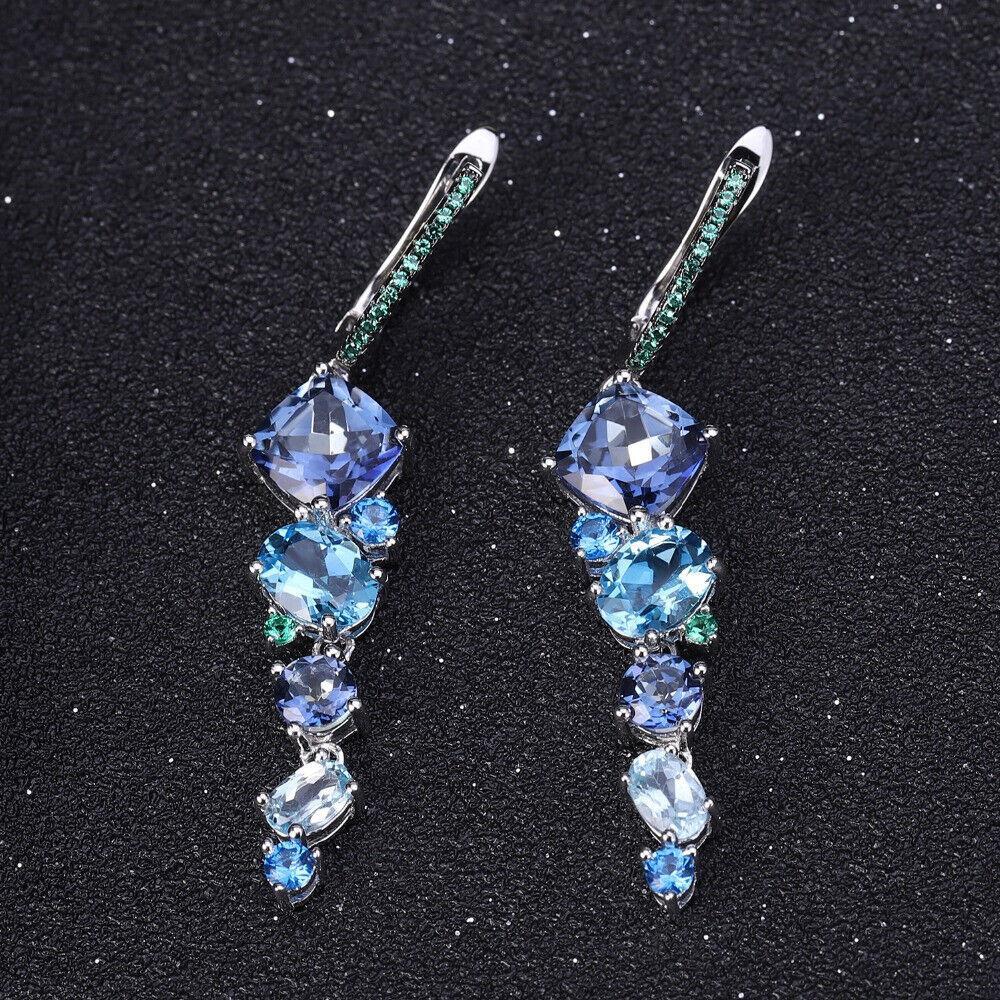 Natural Mystic Quartz Topaz 925 Sterling Silver Cocktail Drop Earrings for Women