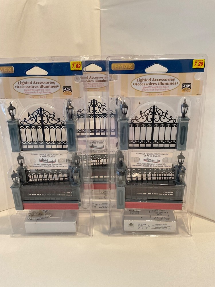 Lemax 2005 Lighted Wrought Iron Fence 3-Pack Christmas Decor #54303