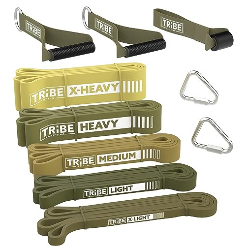 Long Resistance Bands Set of 5 for Full-Body Workouts – Men & Women – Pull Green
