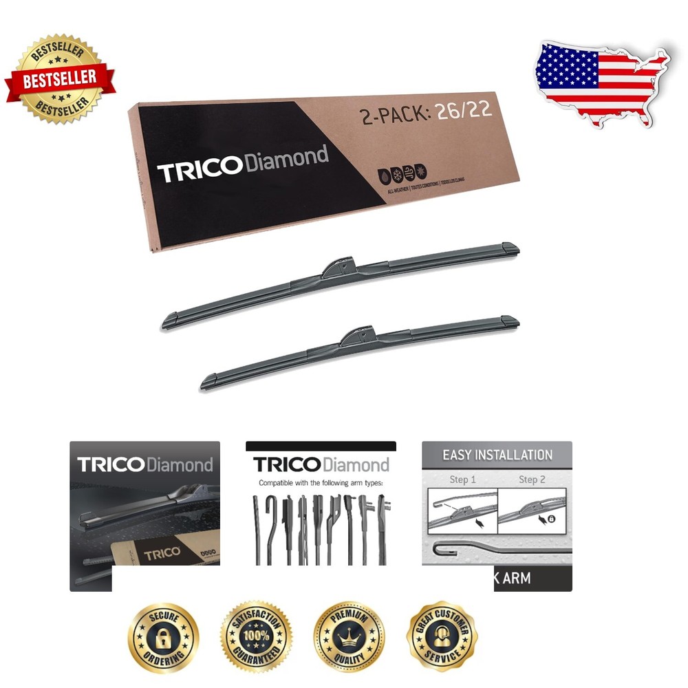 Diamond 25-2622 All-Weather High-Performance Wiper Blades 26 & 22 Inch Pack of 2