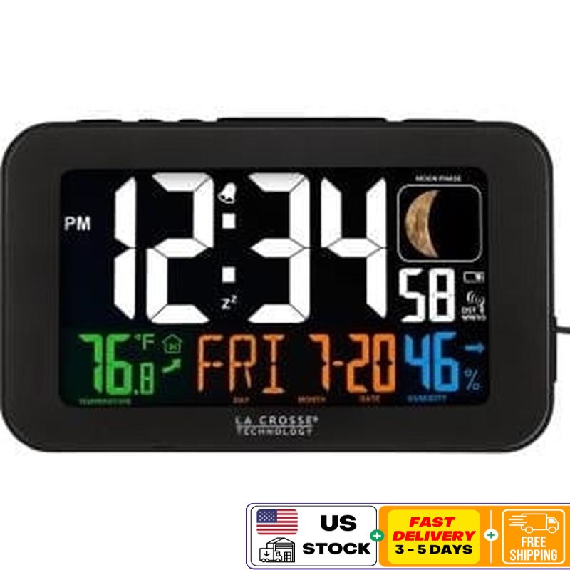 Corded Electric LED Black Atomic Alarm Clock with Digital Display and Adjustable Settings