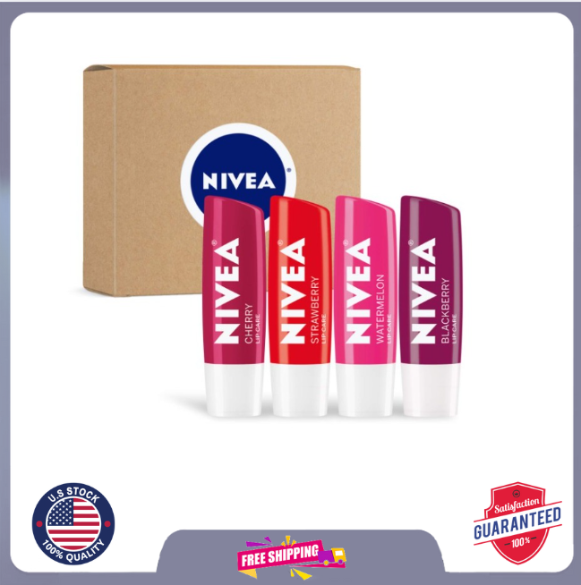 NIVEA Fruit Lip Balm Variety Pack with Tinted Shades, 4 Count, 0.17 Oz Each