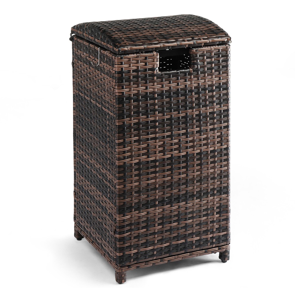 Wicker Trash Bin 33 Gallon Rattan Outdoor Waste Can with Lid for Deck Patio