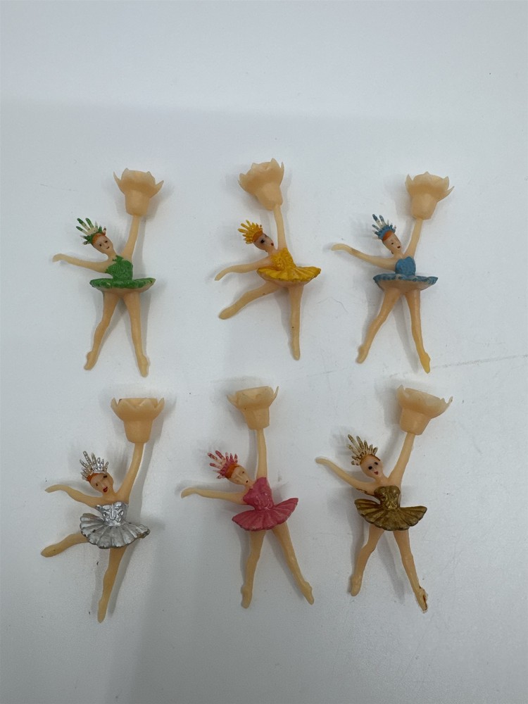 6 Vintage Ballerina Tutu Cake Toppers & Candle Holders