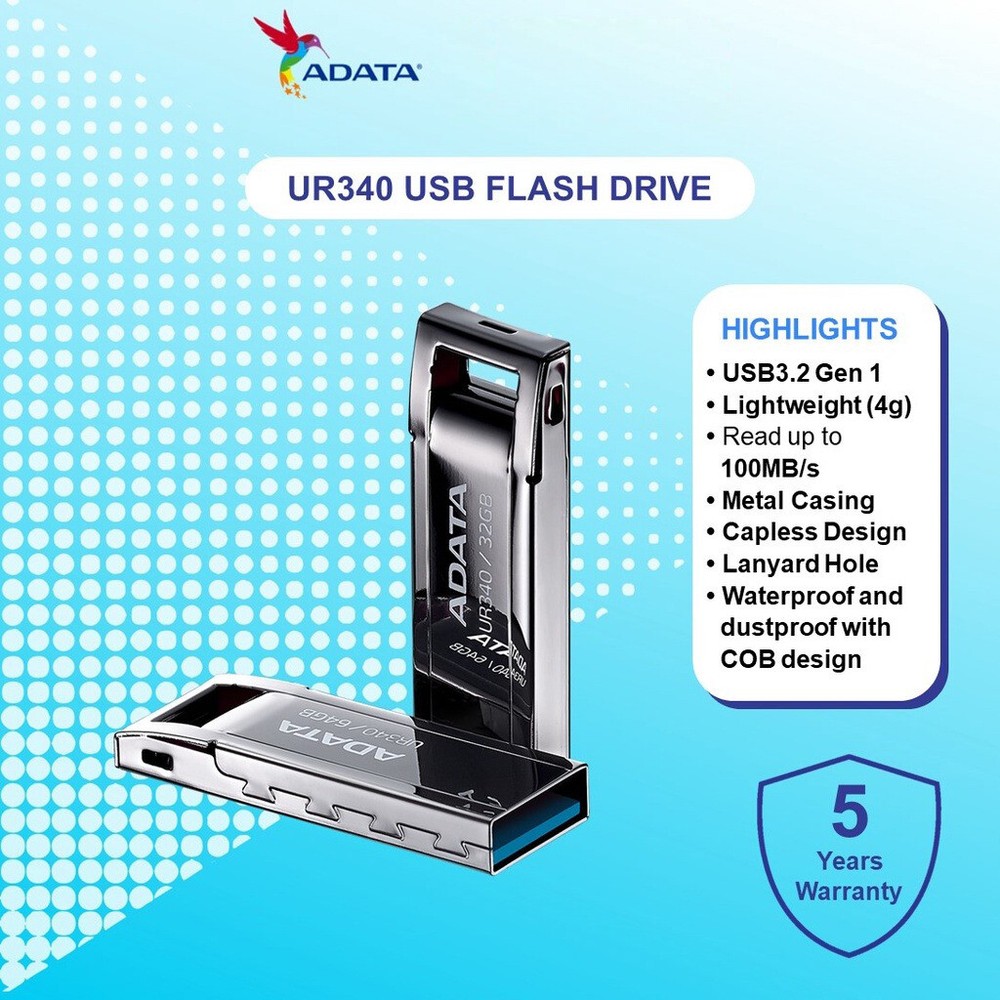 ADATA UR340 USB 3.2 Gen1 Flash Drive 8GB to 512GB High-Speed Thumb Stick Storage