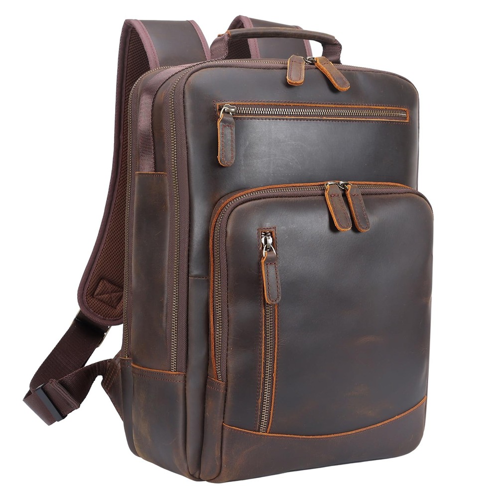 Vintage Full Grain Leather Backpack for Men - 15.6 Inch Laptop Bag Casual Bookbag-image