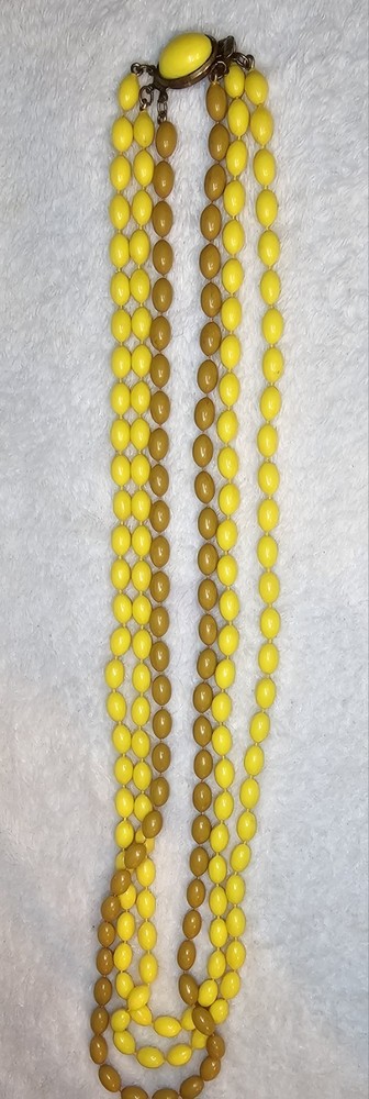 Vintage Bakelite Necklace Yellow Butterscotch Multi Strand Cabochon Clasp