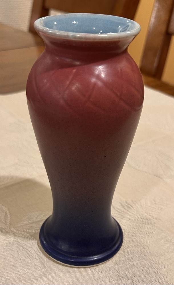 Handmade Vase Blue And Maroon. Has Maker Mark 2006 Hot Springs Arkansas.