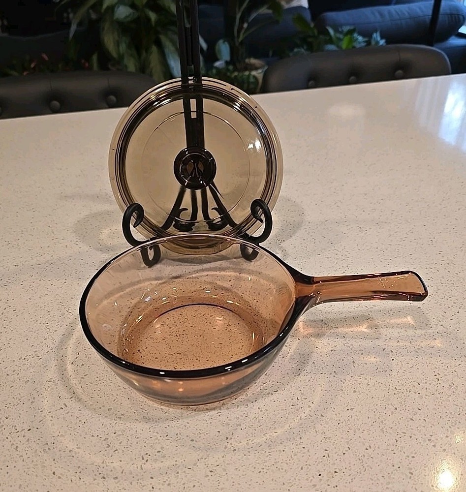 Vision by Corning Amber Glass 0.5 L Sauce Pan Pot USA w Pyrex P81C Lid