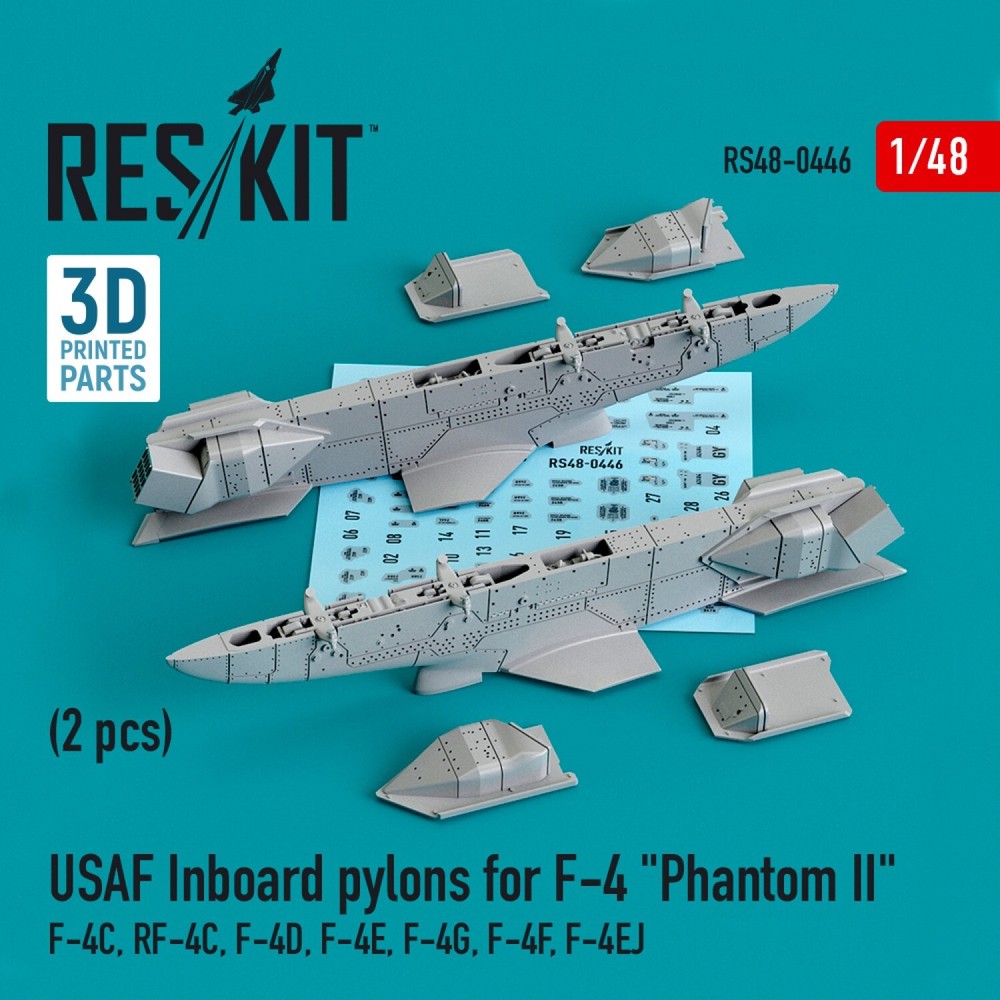 USAF F-4 Phantom II Inboard Pylons Set for F-4C/D/E/G/F/EJ in 1/48 Scale by ResKit RS48-0446