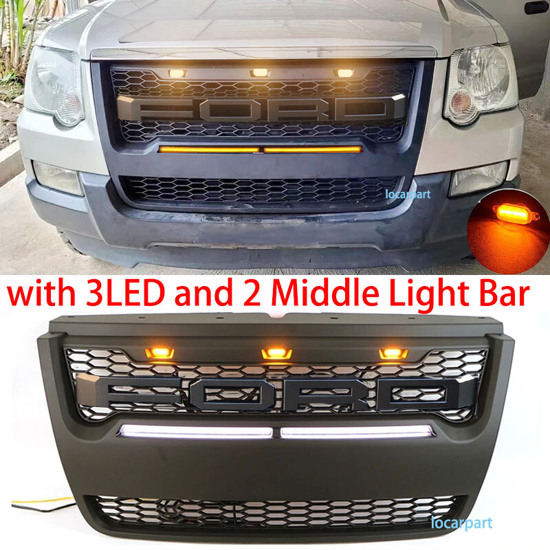 Grill For For-d Explorer Grill 2006 2007 08 09 2010 Hood Grille w/2Light Bar+LED