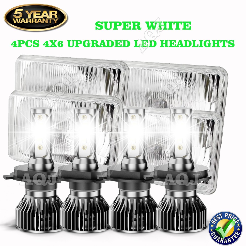 4PC 4x6 LED Headlights Hi/Lo Beam Compatible with 98-02 Pontiac Firebird Trans Am