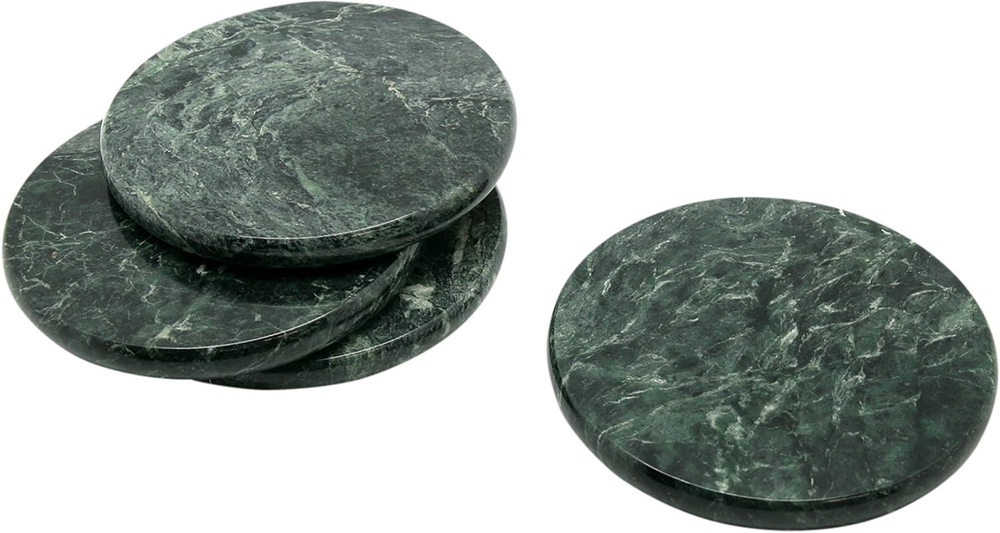 Genuine Green Marble Stone Set of 4 round Coaster Set