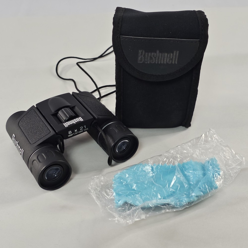 BUSHNELL POWERVIEW® 8X21 COMPACT BINOCULARS With Case And New Cleaning Cloth