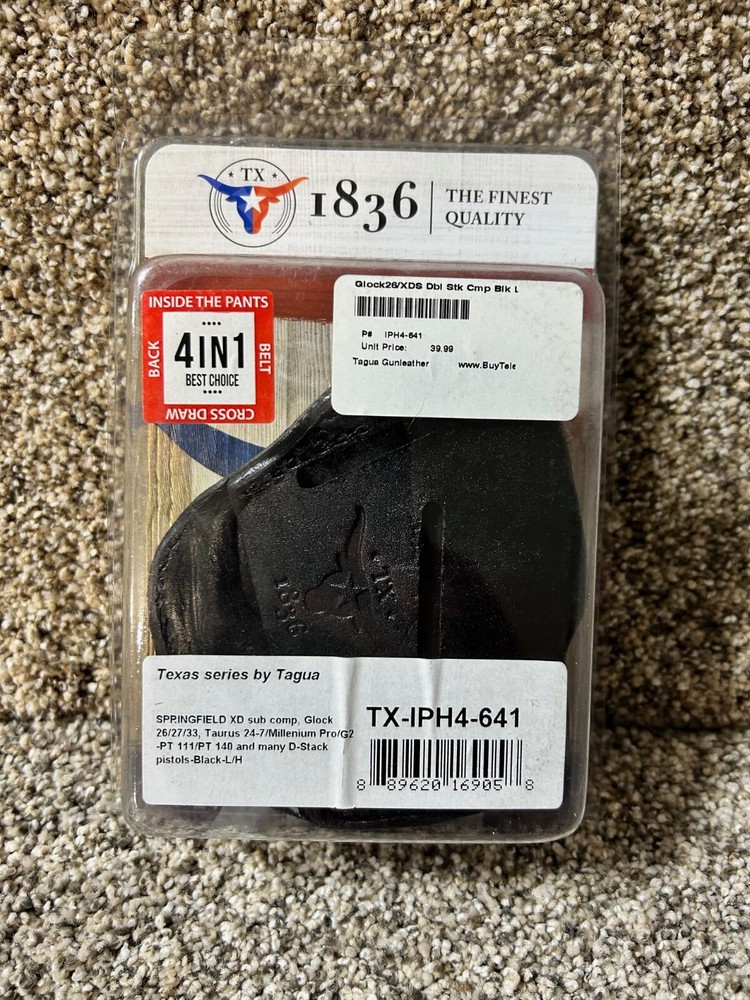 Texas 1836 Holster for Springfield XD, Glock 26/27/33, Taurus24-7, Etc. - LH