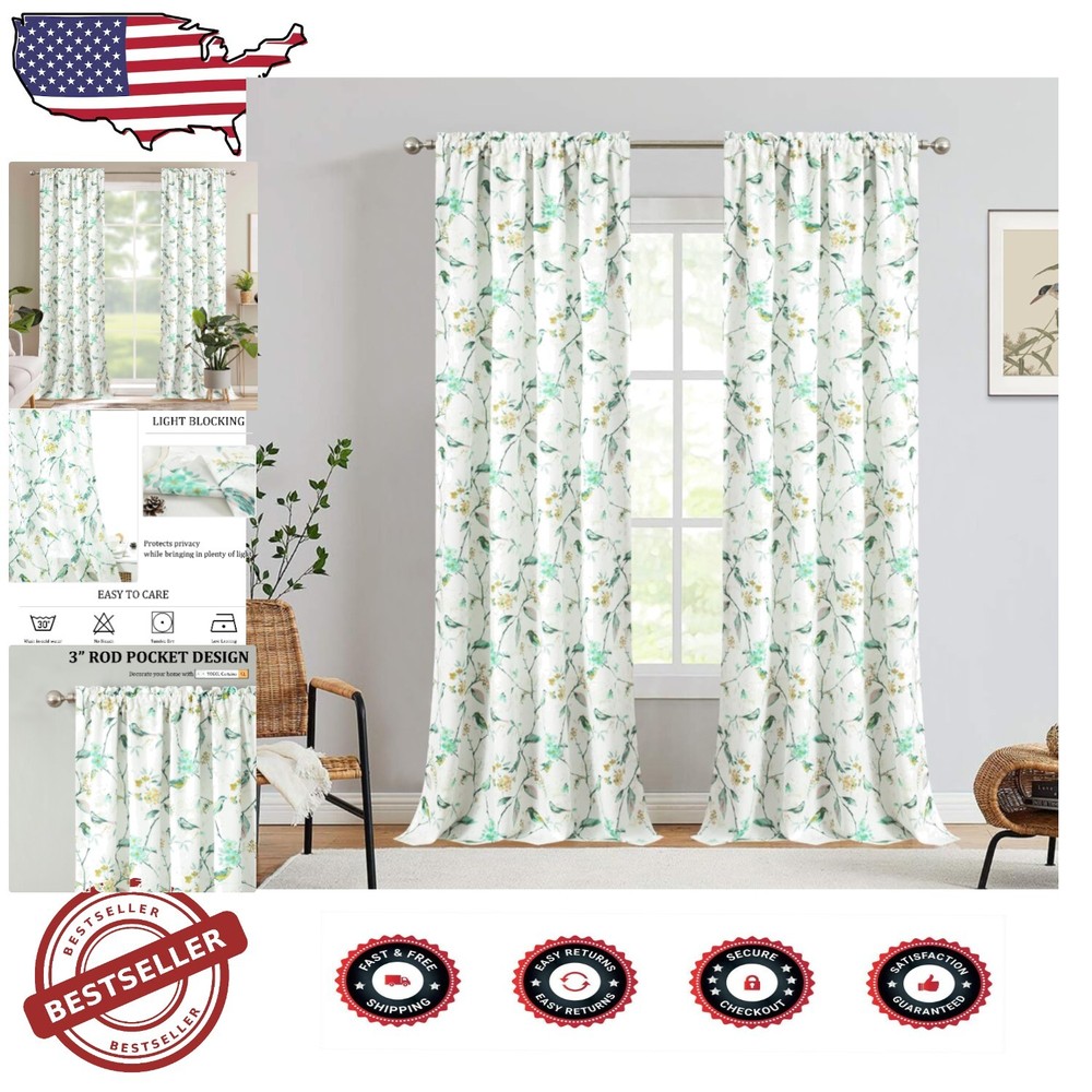 Handmade Rustic Bird Design Curtains 52x84 for Country Window Decor