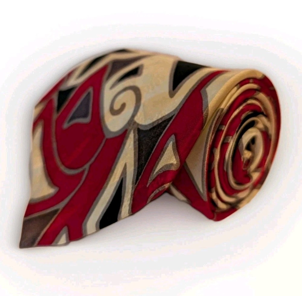 Screenplay by Martin Wong Silk Tie Red Black Geometric Abstract 4x57 Necktie