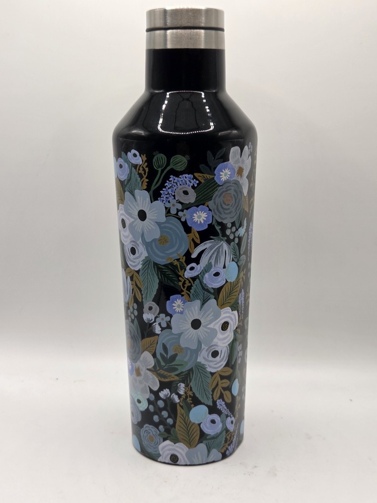 Rifle Paper Co. x Corkcicle Steel Sports Water Bottle. 16oz Black Floral