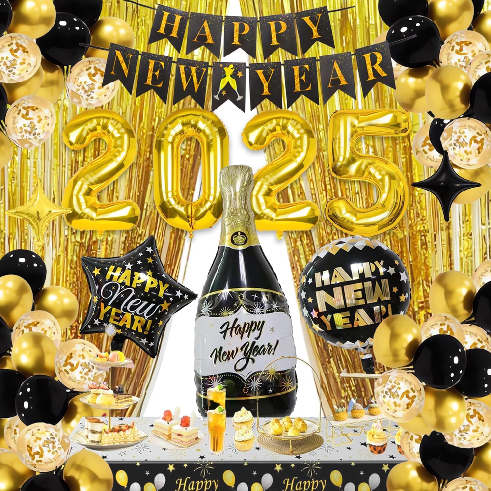 New Years Eve Party Supplies 2025, Happy New Year Decorations 2025 Kit, Gold and-image
