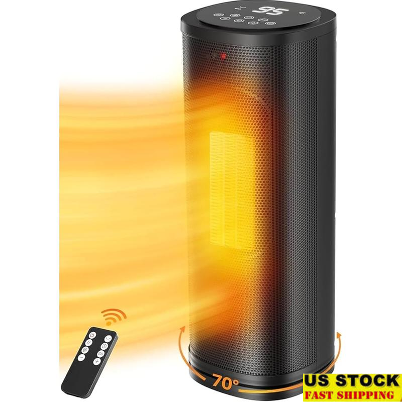 Compact Indoor Electric Heater with Adjustable Thermostat Remote 70° Oscillation