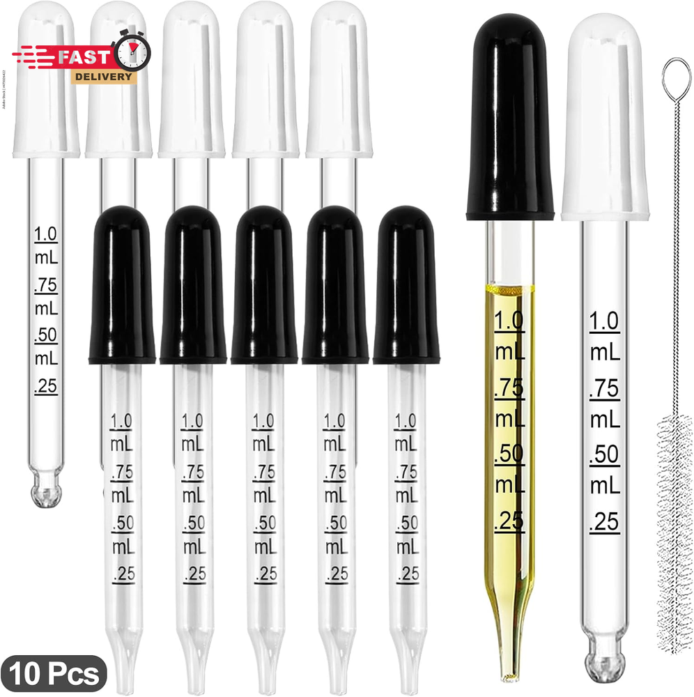 10Pcs Eye Dropper with Durable Rubber Head, 1Ml Glass Dropper, Liquid Droppers f