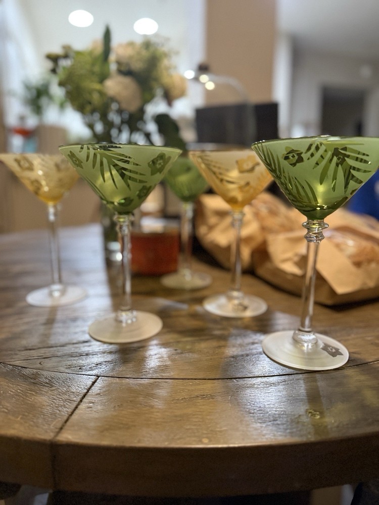 Vintage 1930s Long Stem Martini Glasses by Michael Weems - Set of 5