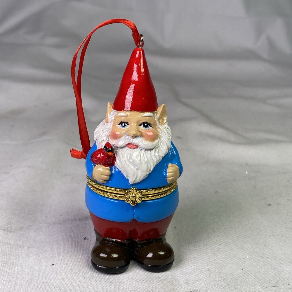 Gnome with Cardinal Trinket Holder Christmas Ornament for Small Gifts Rings Toys