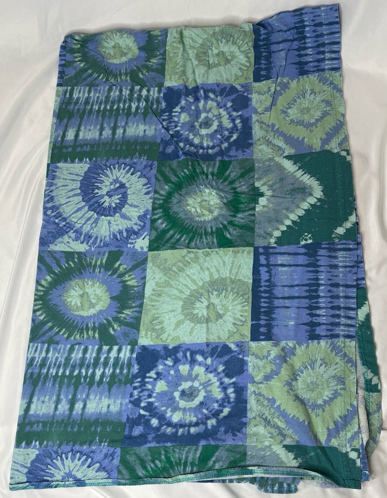 Hanes Tie Dye Flat Sheet Full-Size 100% Cotton Jersey Vintage Y2K Green Blue