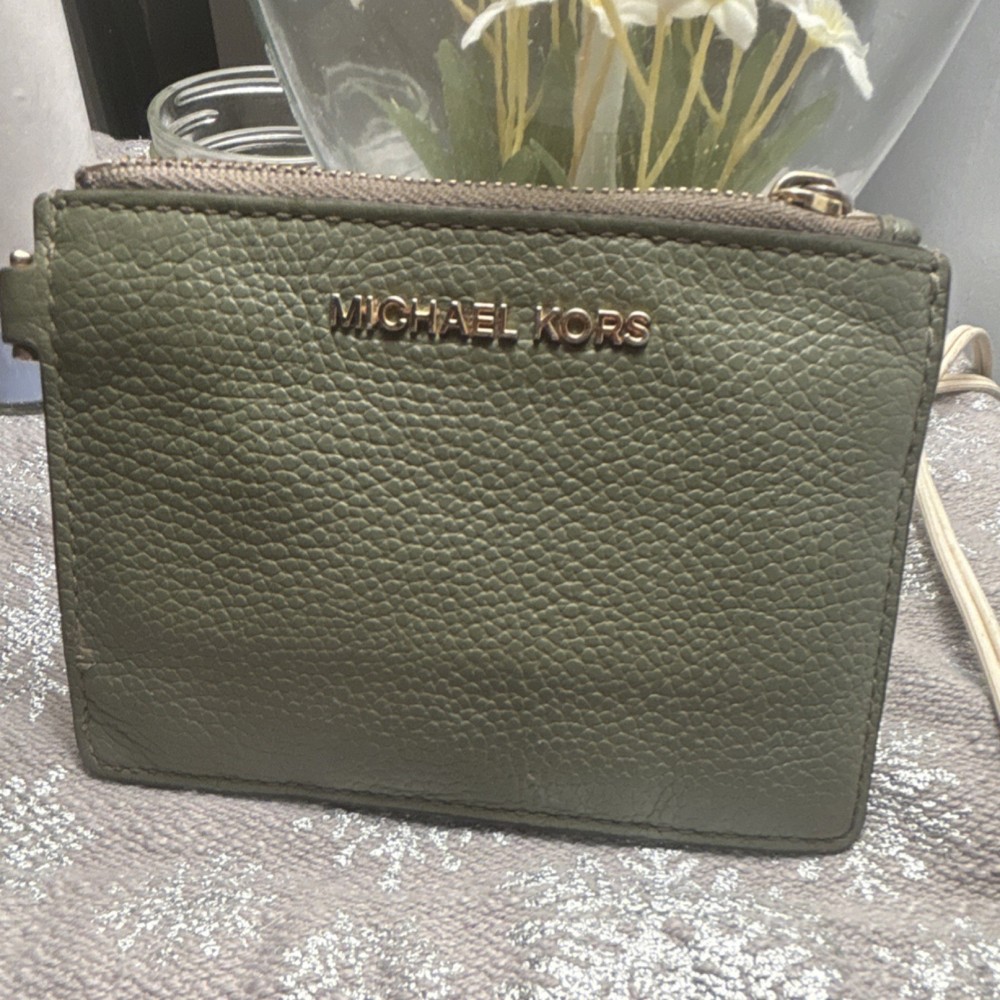Michael Kors Green Zip-Around Women's Wallet with Card Slots and ID Window