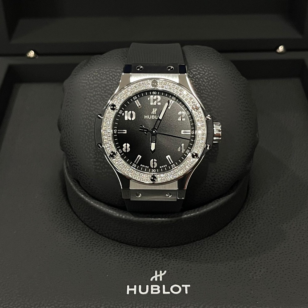 Hublot Big Bang Steel Diamond 38mm Black Rubber Strap Watch