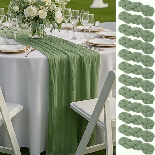 12 Pack Cheesecloth Table Runners – 10FT Rustic Gauze 10ft x 12pcs Sage Green