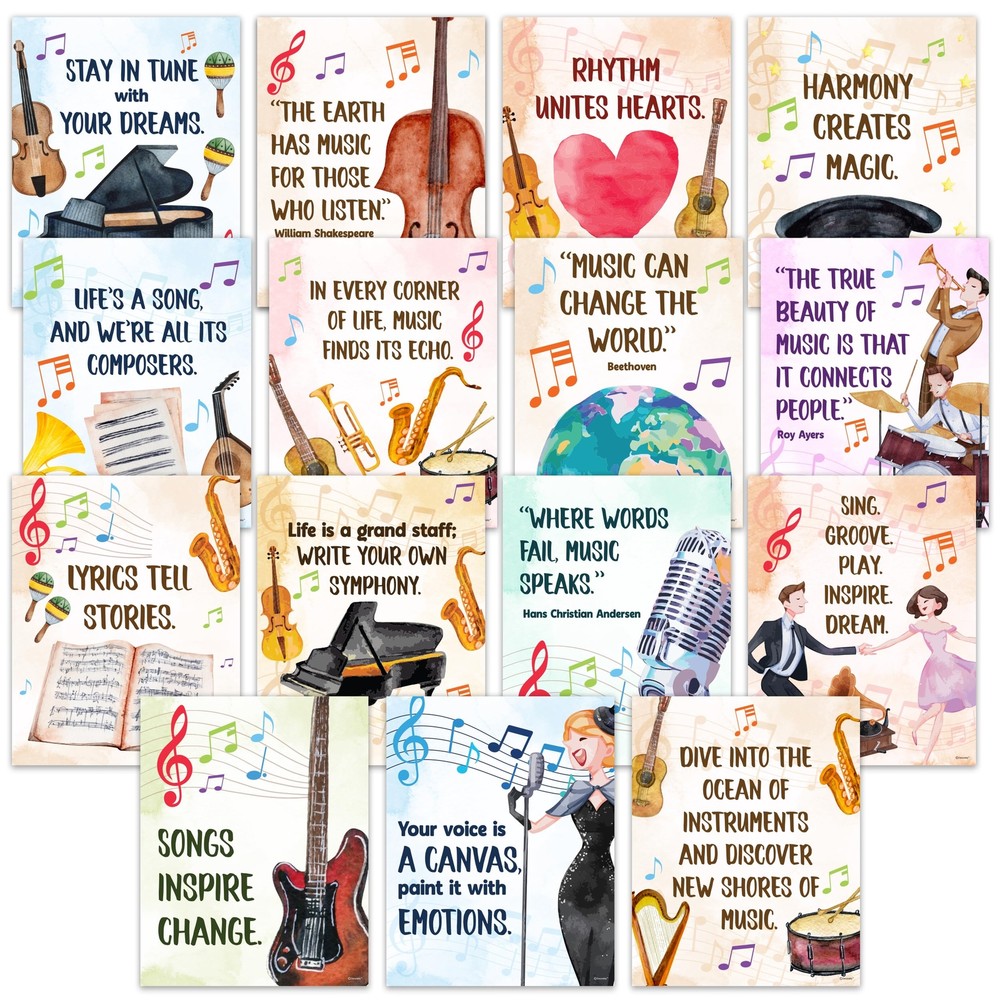 Decorably 15 Music Classroom Posters Elementary - 11x14in Music Classroom Dec...