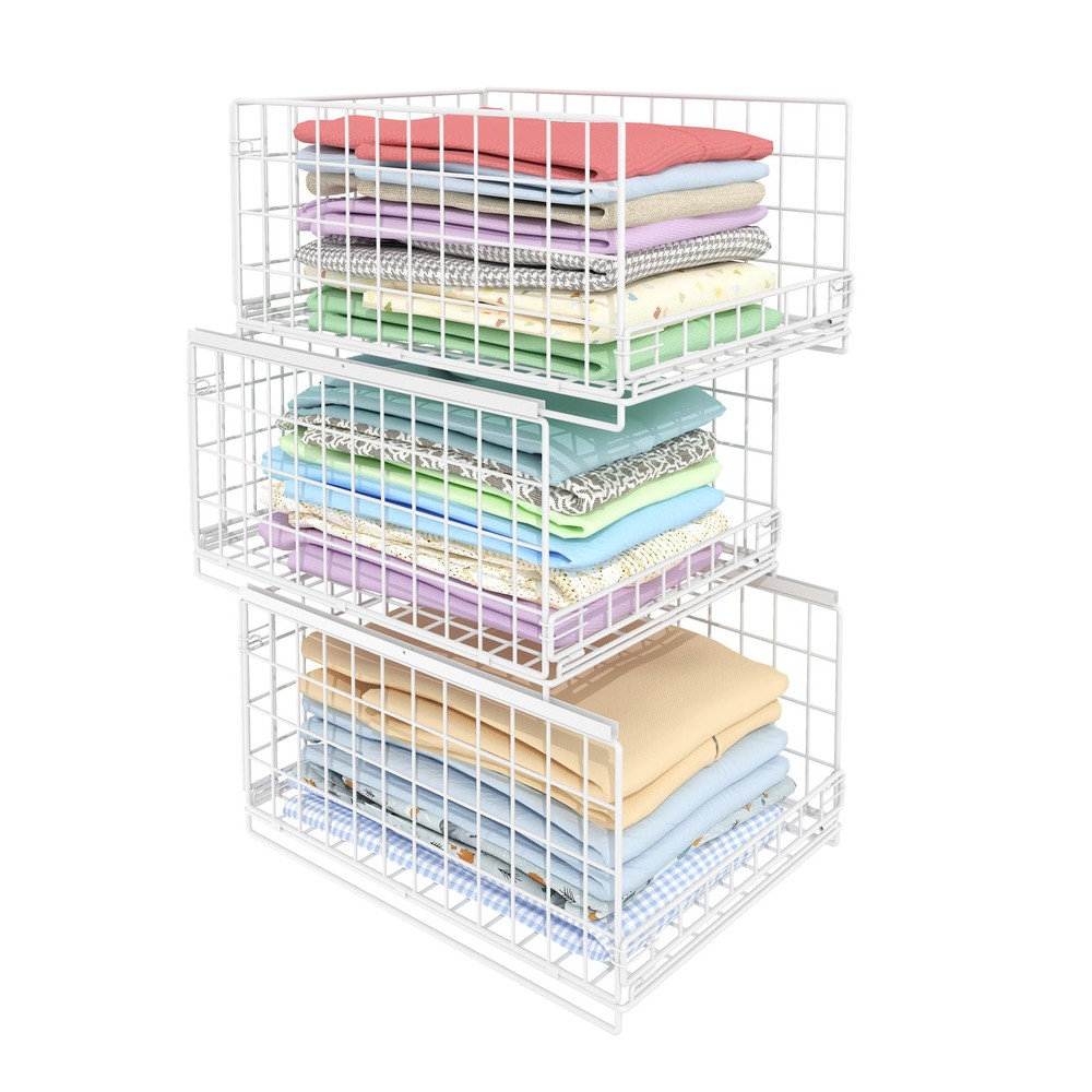 3-Tier Stackable Closet Organizers and Drawer Storage Shelves - Sliding Stora...