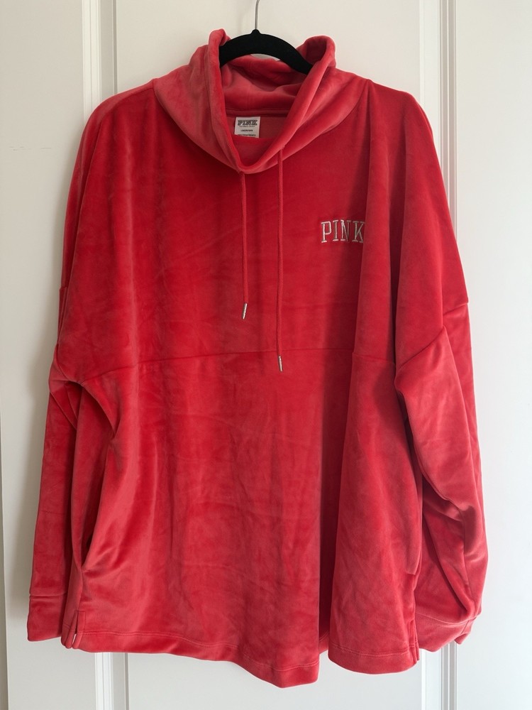 Victoria's Secret - Pink Logo Velour Hoodie Women's Size L Red