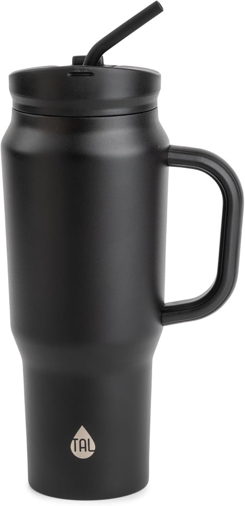 Stainless Steel 30 oz Travel Mug with Silicone Straw in Black