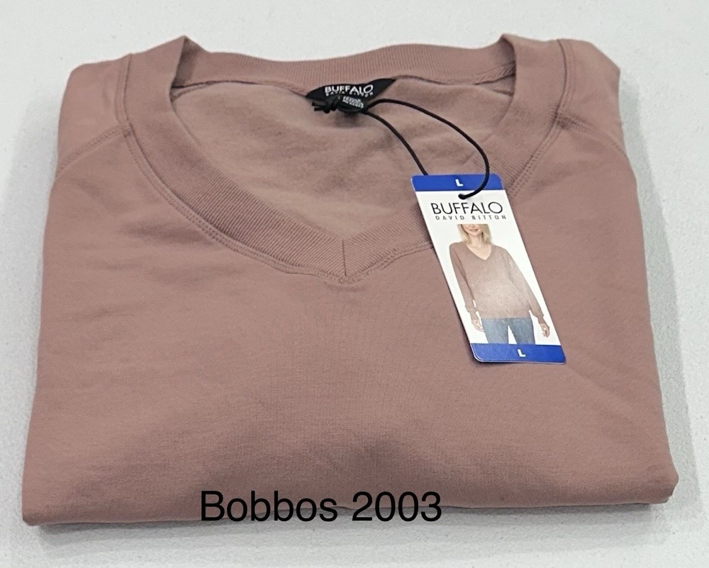 Buffalo David Bitton Women's Super Soft V-Neck Sweatshirt, Taupe Rose (Pink), L