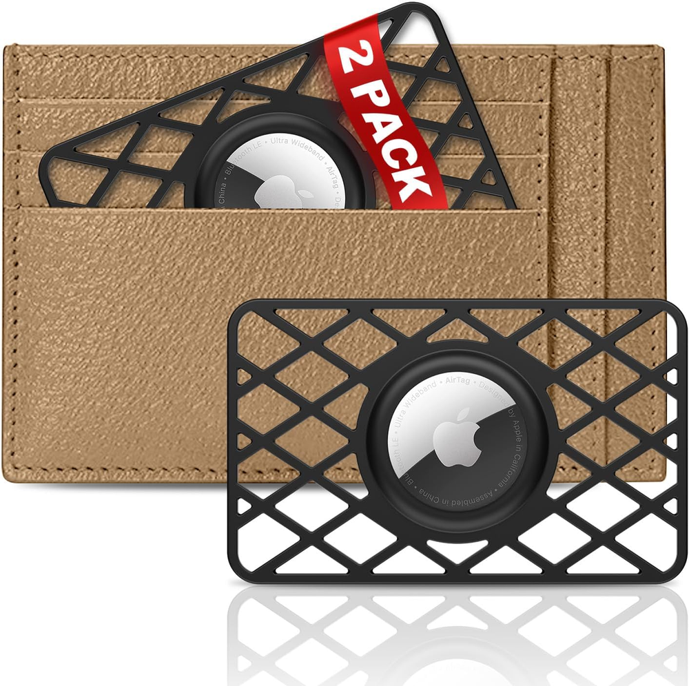 Slim 2 Pack Airtag Wallet Holder with Keychain for Apple AirTag 0.1 Inch Thin