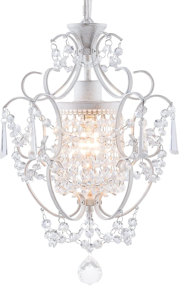 Modern Mini Chandelier,White Retro Crystal Light Fixtures Ceiling Mount 1 Light