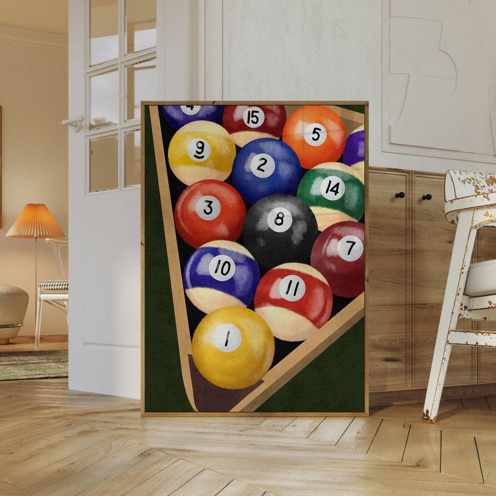 Billiard Balls Wall Art Vintage Pool Table Decor 8 Ball Room Print Game Room