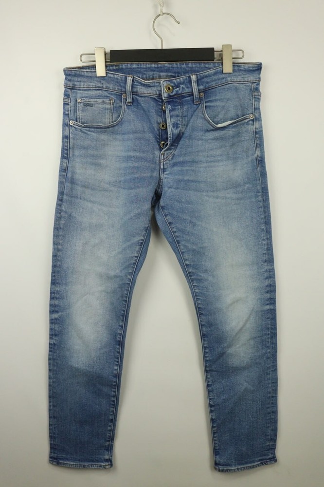 G-STAR RAW 3301 SLIM Blue Denim Stretch Straight Jeans W32 L30 Button Fly