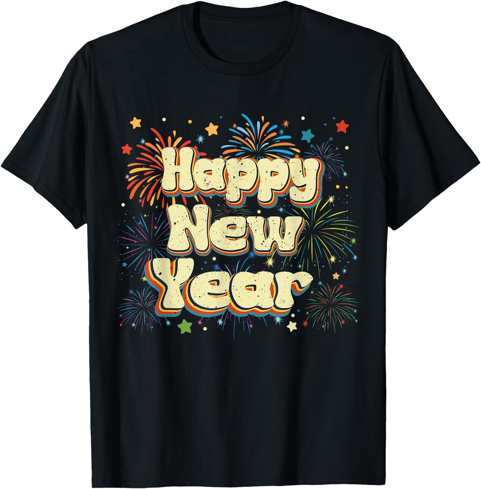 Vintage Happy New Year 2025 New Year39s Eve Fireworks T Shirt Men