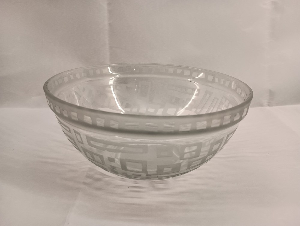 Vintage KIG Indonesia 7 Inch Clear Etched Glass Rice Bowl Signed