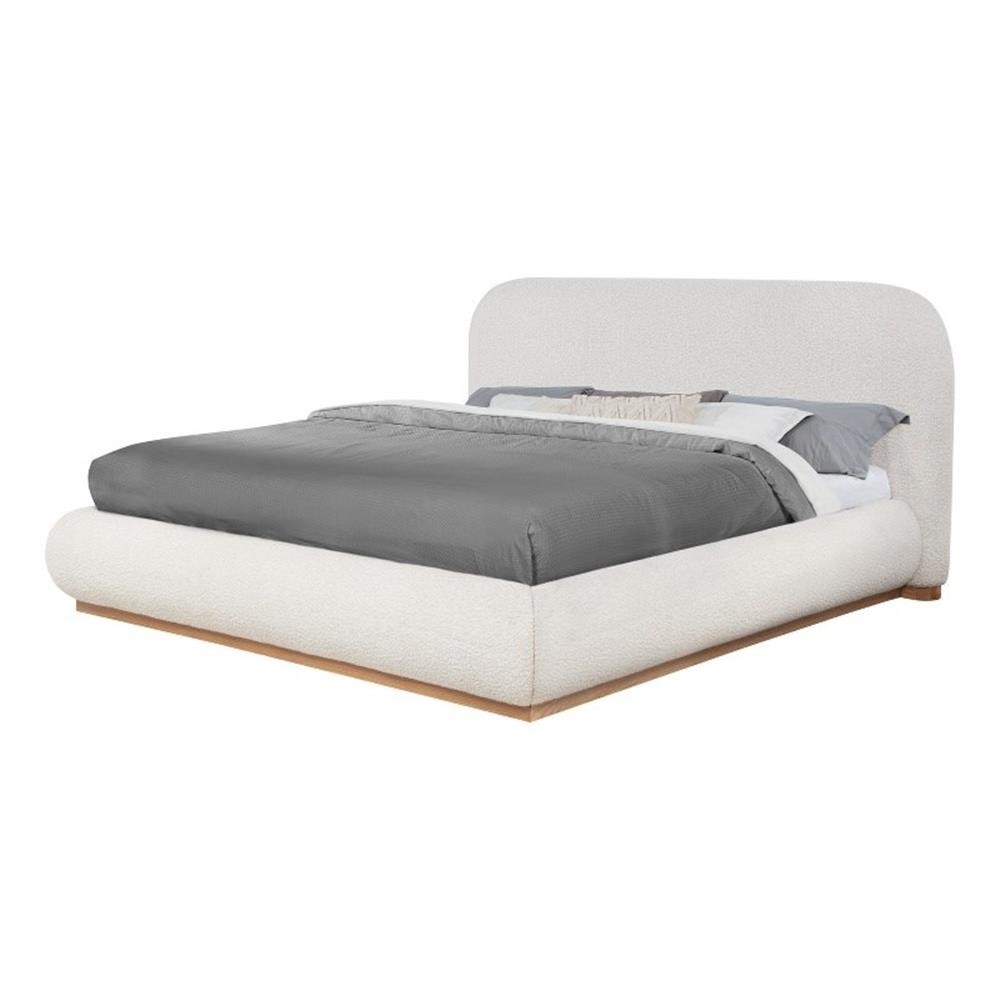 Best Quality Furniture Cream Boucle Fabric Platform Bed in Queen Size