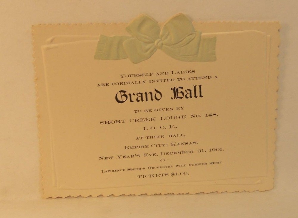 1901 New Years Eve IOOF GRAND BALL Invitation ODD FELLOWS Empire City Kansas-image