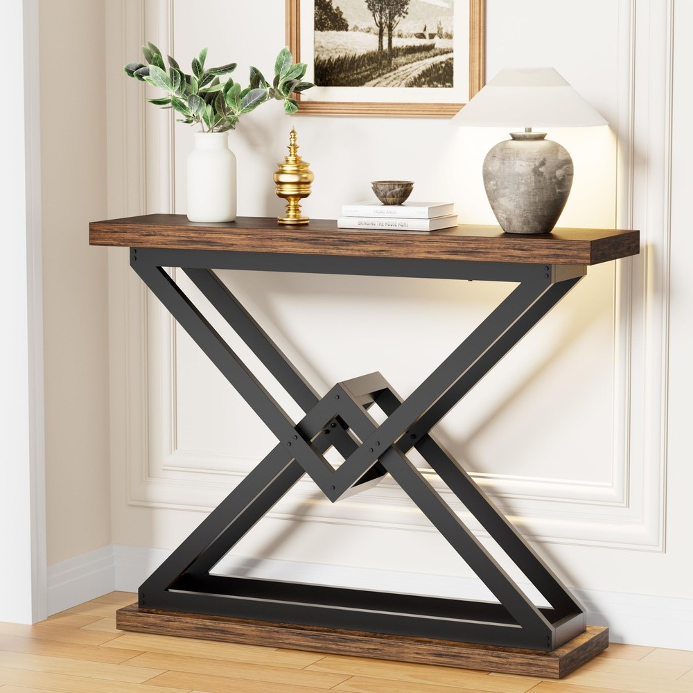 39.4 Inch Industrial Console Table with Triangle Design for Entryway or Living Room