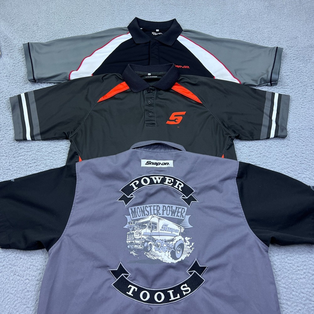 Snap On Tools Mens XL Performance Polo Work Shirts Lot of 3 Mechanic Button Sale