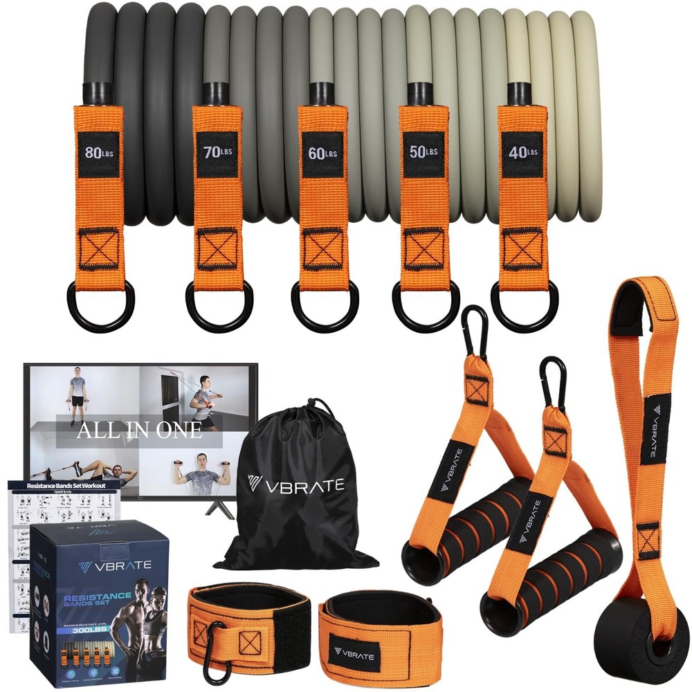 Resistance Bands Set 300lbs 360lbs - Fitness Bands with Handles, Door Anchor,...