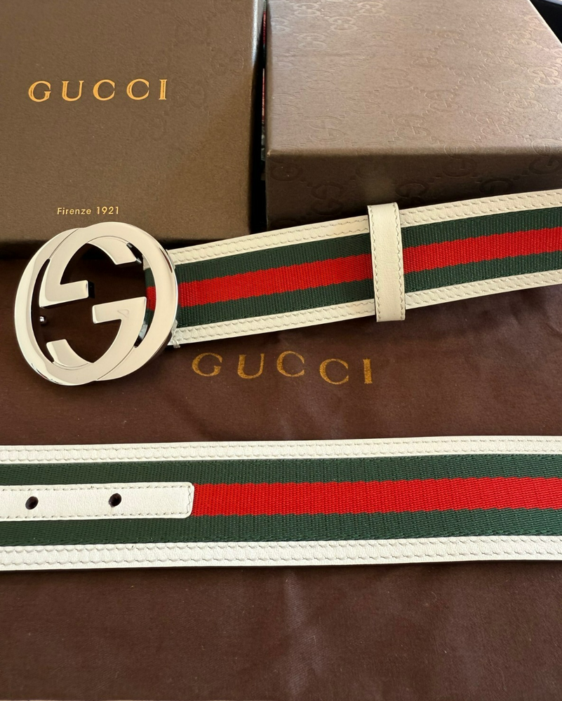 Gucci Interlock GG Leather Belt in Green Red White size 105 cm fits waist 36-38