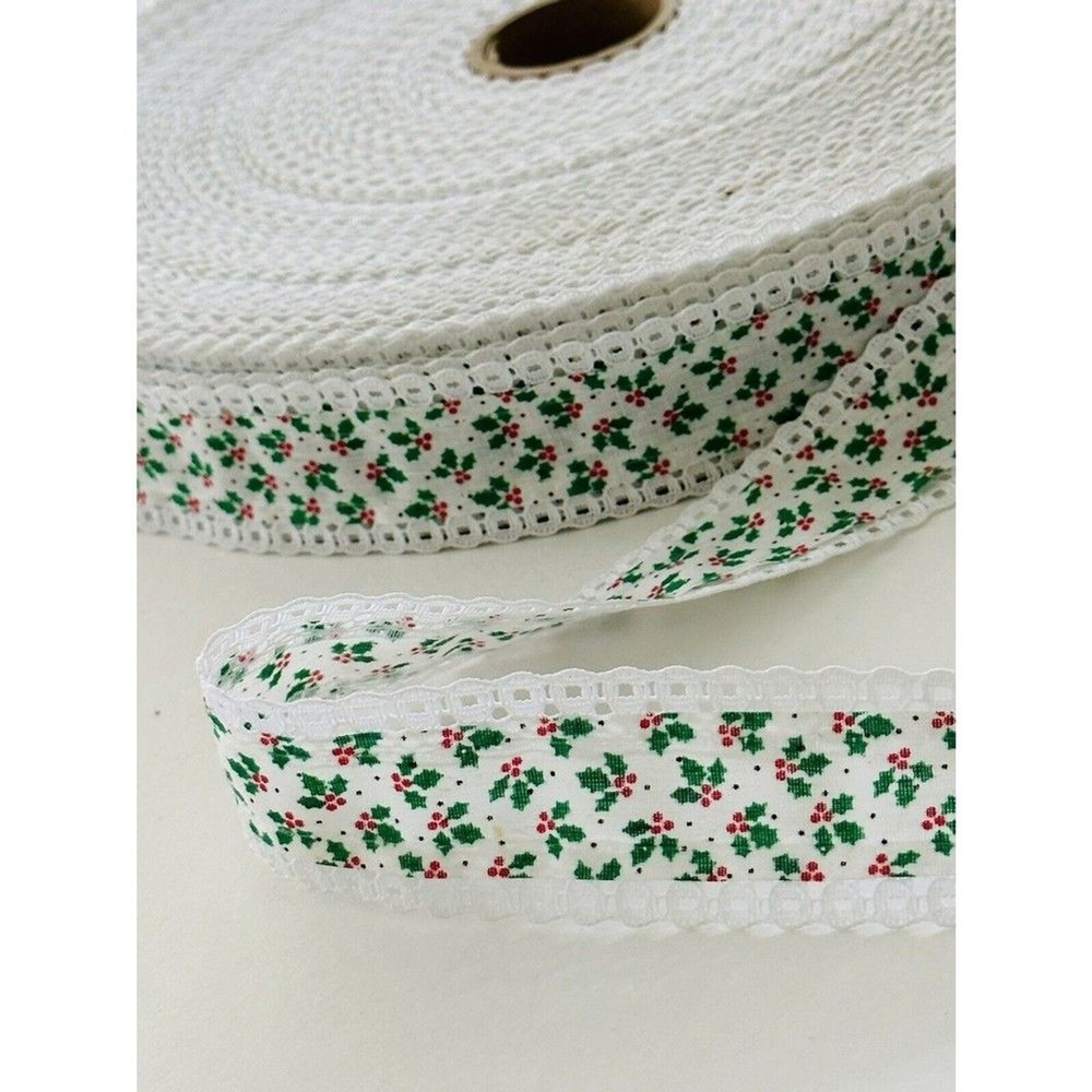 Vintage Christmas Holly & Ivy Lace Edge Trim Xmas Lace Trim 1.25