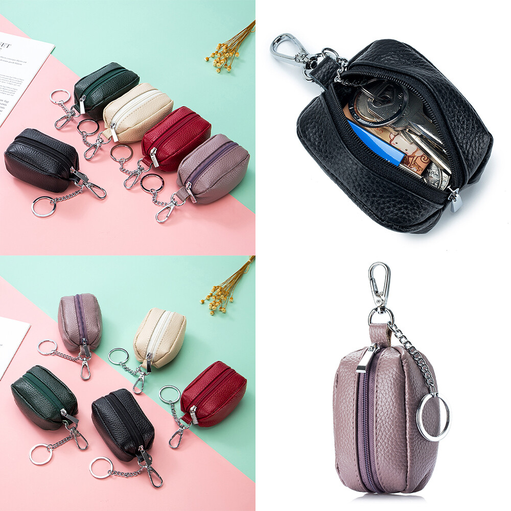 Women's Large Leather Coin Wallet with Zipper Clutch & Keychain